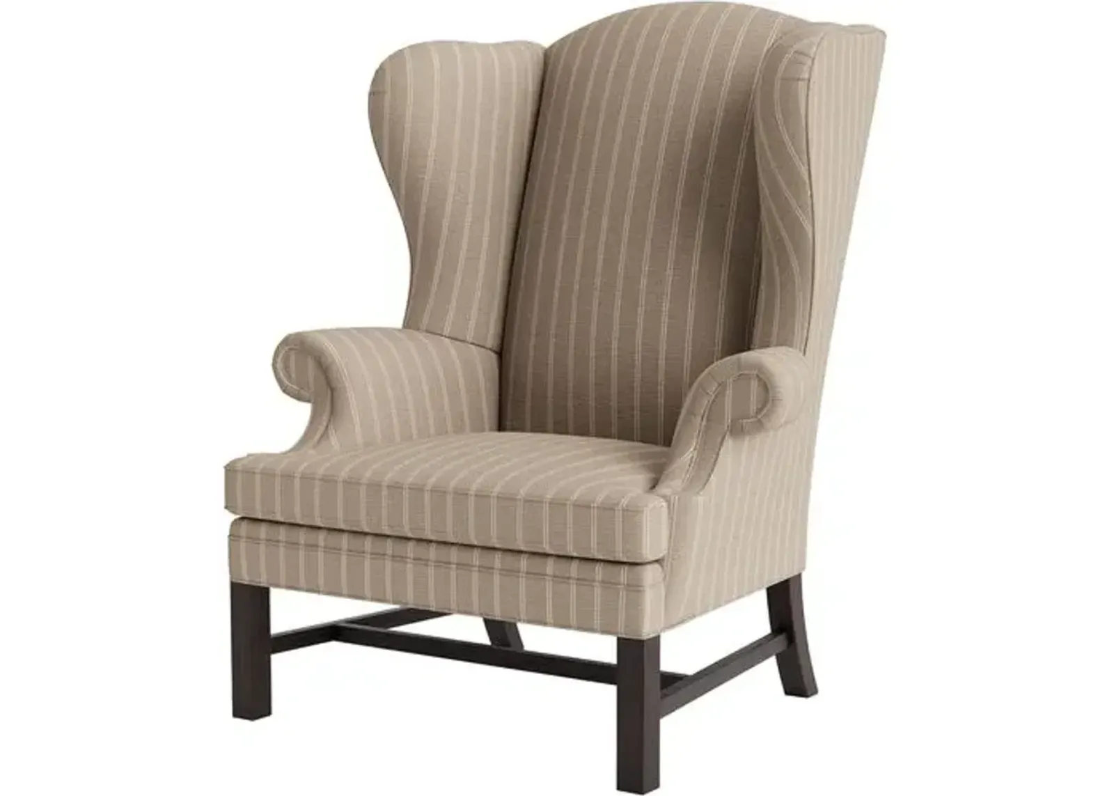 Marth Stewart Dearborne Wingback Chair - Lily Pond Linen Weave Stripe - Handcrafted in The USA - Brown - Comfortable, Stylish