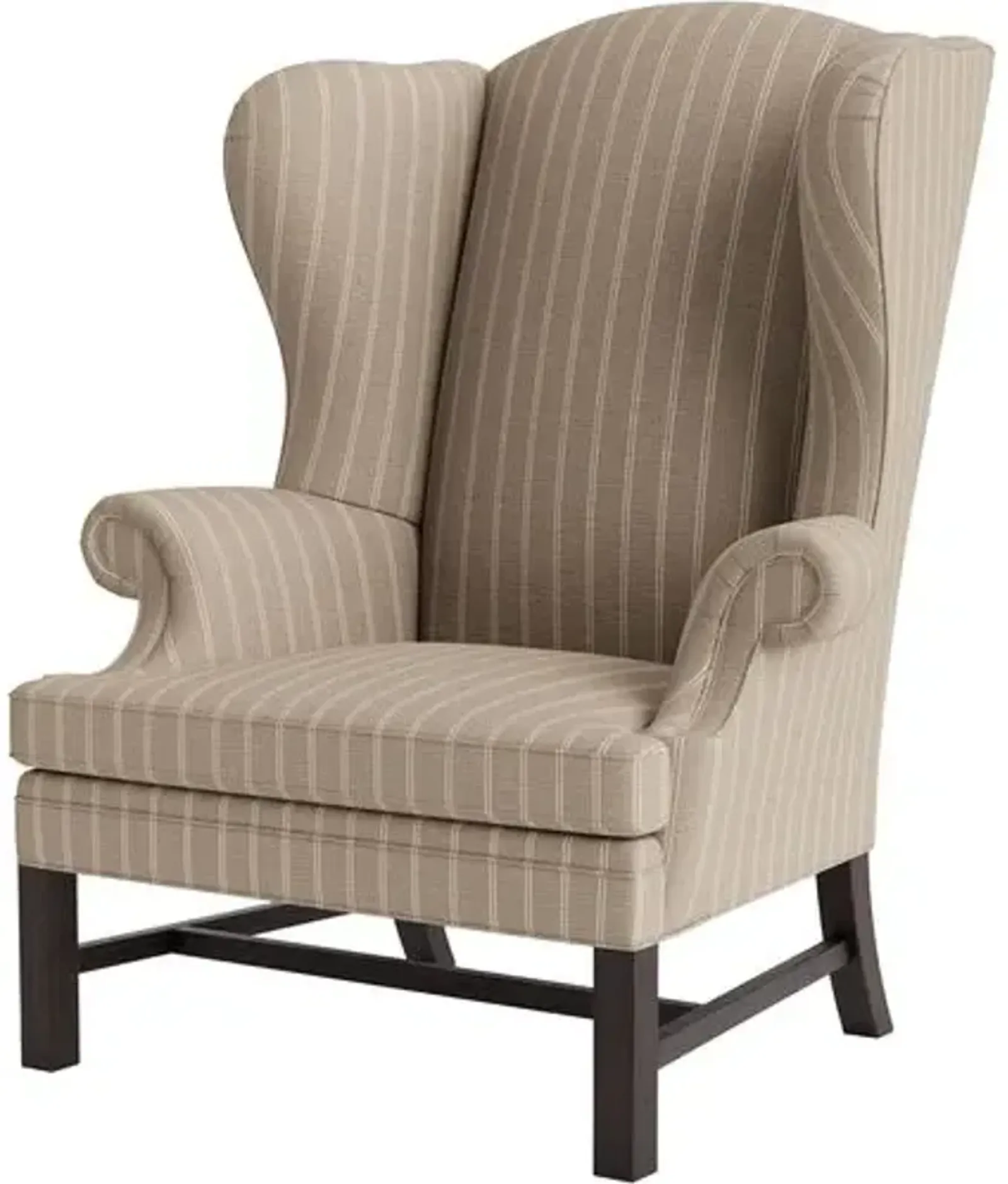 Marth Stewart Dearborne Wingback Chair - Lily Pond Linen Weave Stripe - Handcrafted in The USA - Brown - Comfortable, Stylish