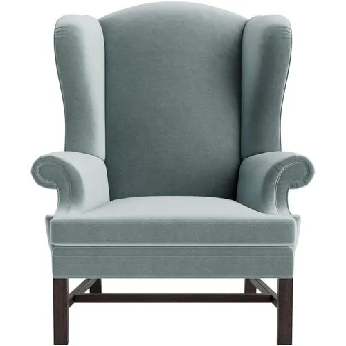 Marth Stewart Dearborne Wingback Chair - Perry Street Velvet - Handcrafted in The USA - Blue - Comfortable, Stylish