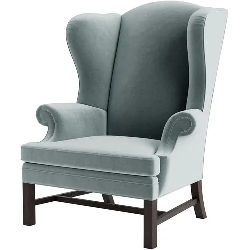 Marth Stewart Dearborne Wingback Chair - Perry Street Velvet - Handcrafted in The USA - Blue - Comfortable, Stylish