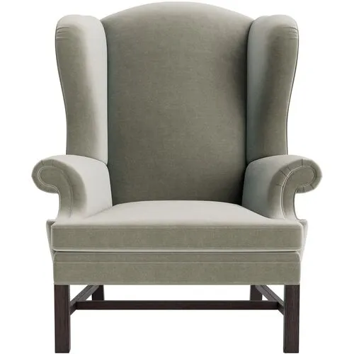 Marth Stewart Dearborne Wingback Chair - Perry Street Velvet - Handcrafted in The USA - Gray - Comfortable, Stylish