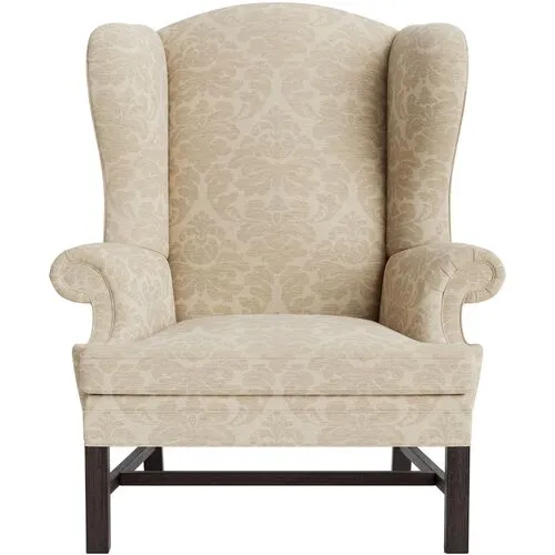 Marth Stewart Dearborne Wingback Chair - Skylands Damask - Handcrafted in The USA - Brown - Comfortable, Stylish