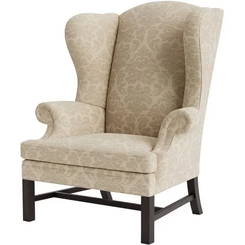 Marth Stewart Dearborne Wingback Chair - Skylands Damask - Handcrafted in The USA - Brown - Comfortable, Stylish