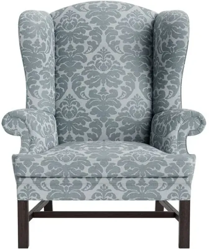 Marth Stewart Dearborne Wingback Chair - Skylands Damask - Handcrafted in The USA - Blue - Comfortable, Stylish