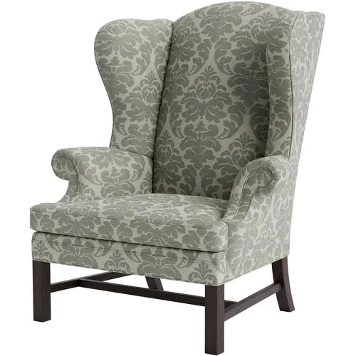 Marth Stewart Dearborne Wingback Chair - Skylands Damask - Handcrafted in The USA - Green - Comfortable, Stylish