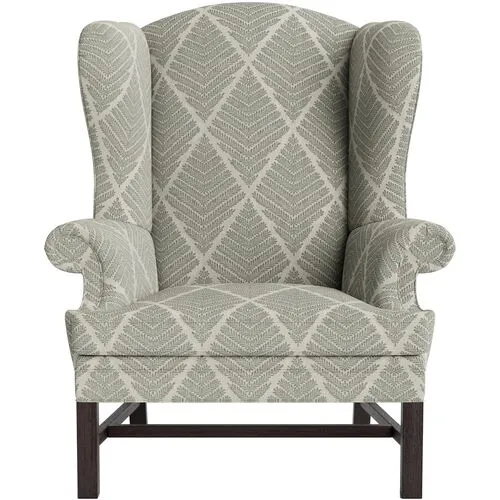 Marth Stewart Dearborne Wingback Chair - Bedford Jacquard - Handcrafted in The USA - Green - Comfortable, Stylish