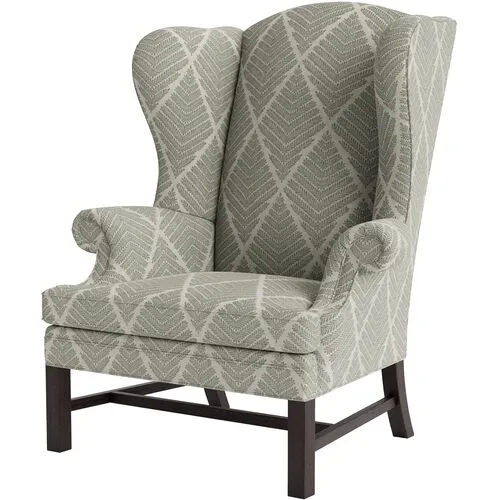 Marth Stewart Dearborne Wingback Chair - Bedford Jacquard - Handcrafted in The USA - Green - Comfortable, Stylish