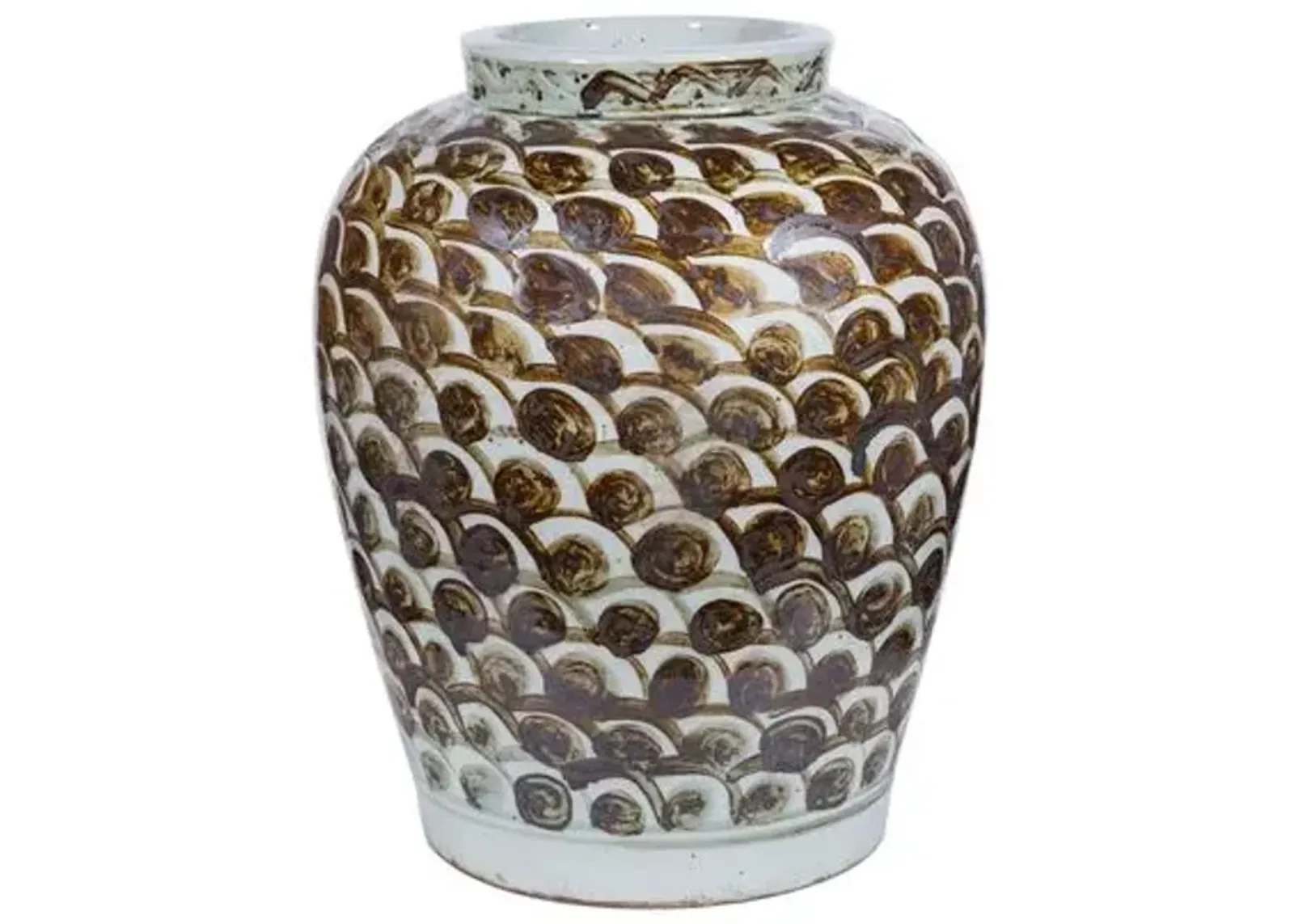 17" Rustic Jar With Fish Scale Pattern - Brown - Handcrafted