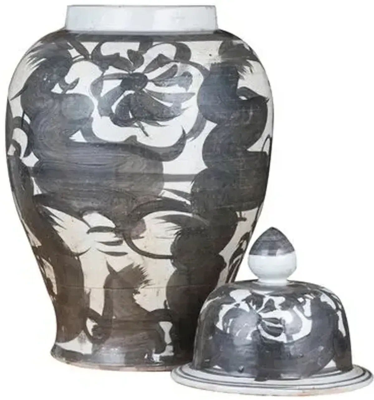 22" Sea Flower Temple Jar - Black - Handcrafted