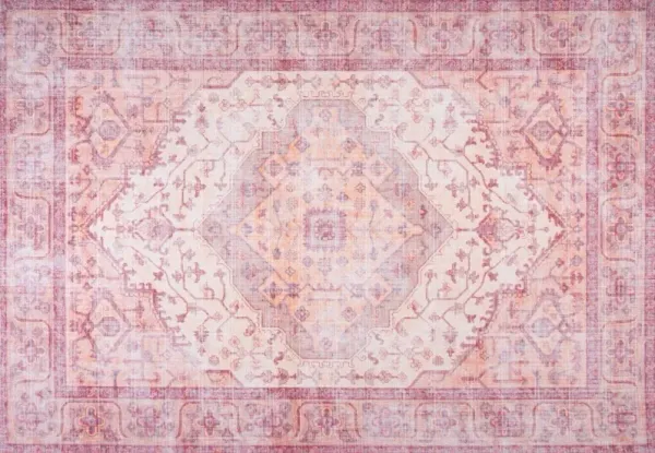 Caty Machine-Washable Rug, Red/Orange/Cream