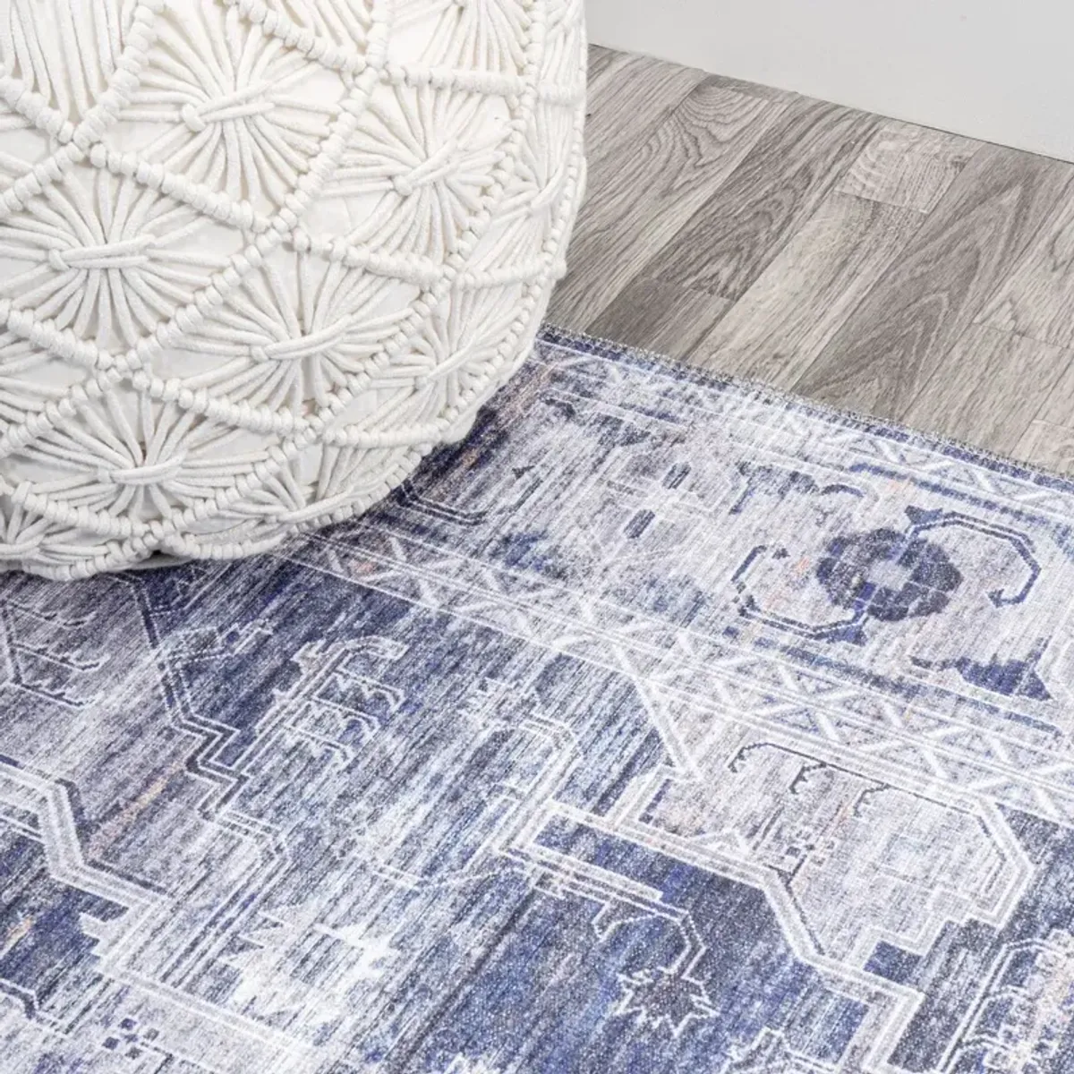 Alana Machine-Washable Rug, Navy/Cream