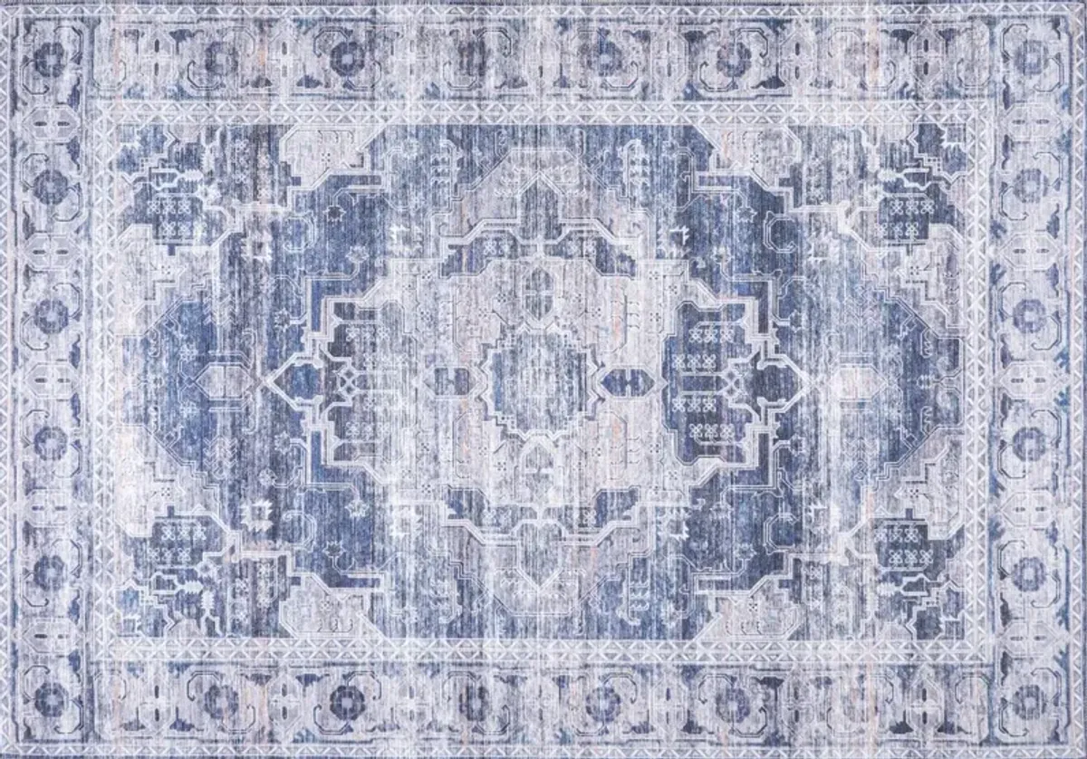 Alana Machine-Washable Rug, Navy/Cream