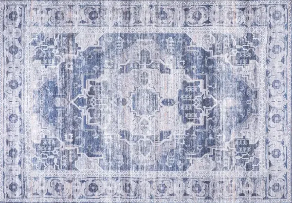 Alana Machine-Washable Rug, Navy/Cream