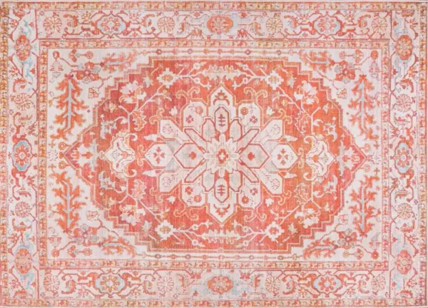 Liza Machine-Washable Rug, Orange/Cream