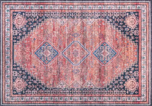 Taylor Machine-Washable Rug, Terra/Navy