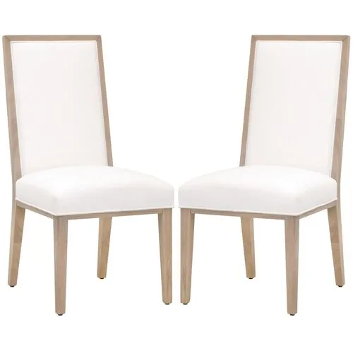 Set of 2 Louise Dining Chairs - Honey Oak/Pearl Performance - Brown