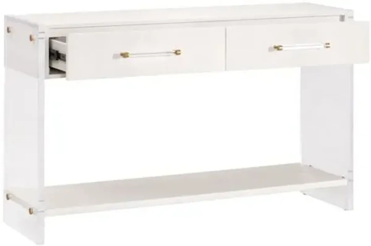 Regan Shagreen Console Table - Pearl/Lucite - White