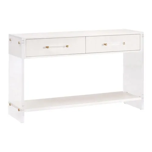 Regan Shagreen Console Table - Pearl/Lucite - White