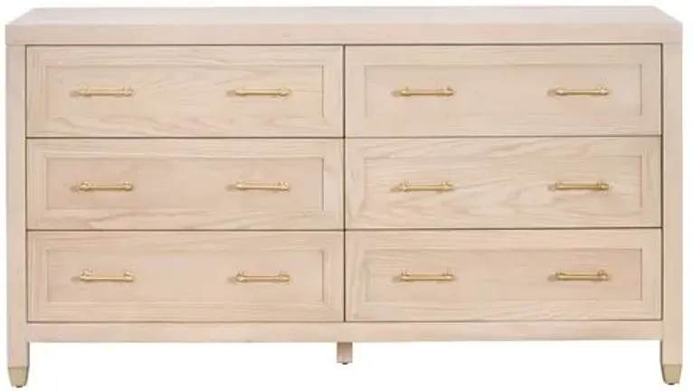 Lilou 6-Drawer Double Dresser - Light Honey Oak - Brown