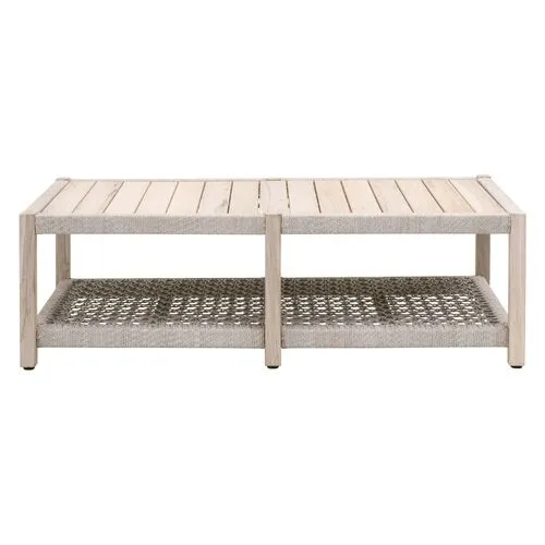 Easton Outdoor Coffee Table - Taupe & White Flat Rope/Gray Teak