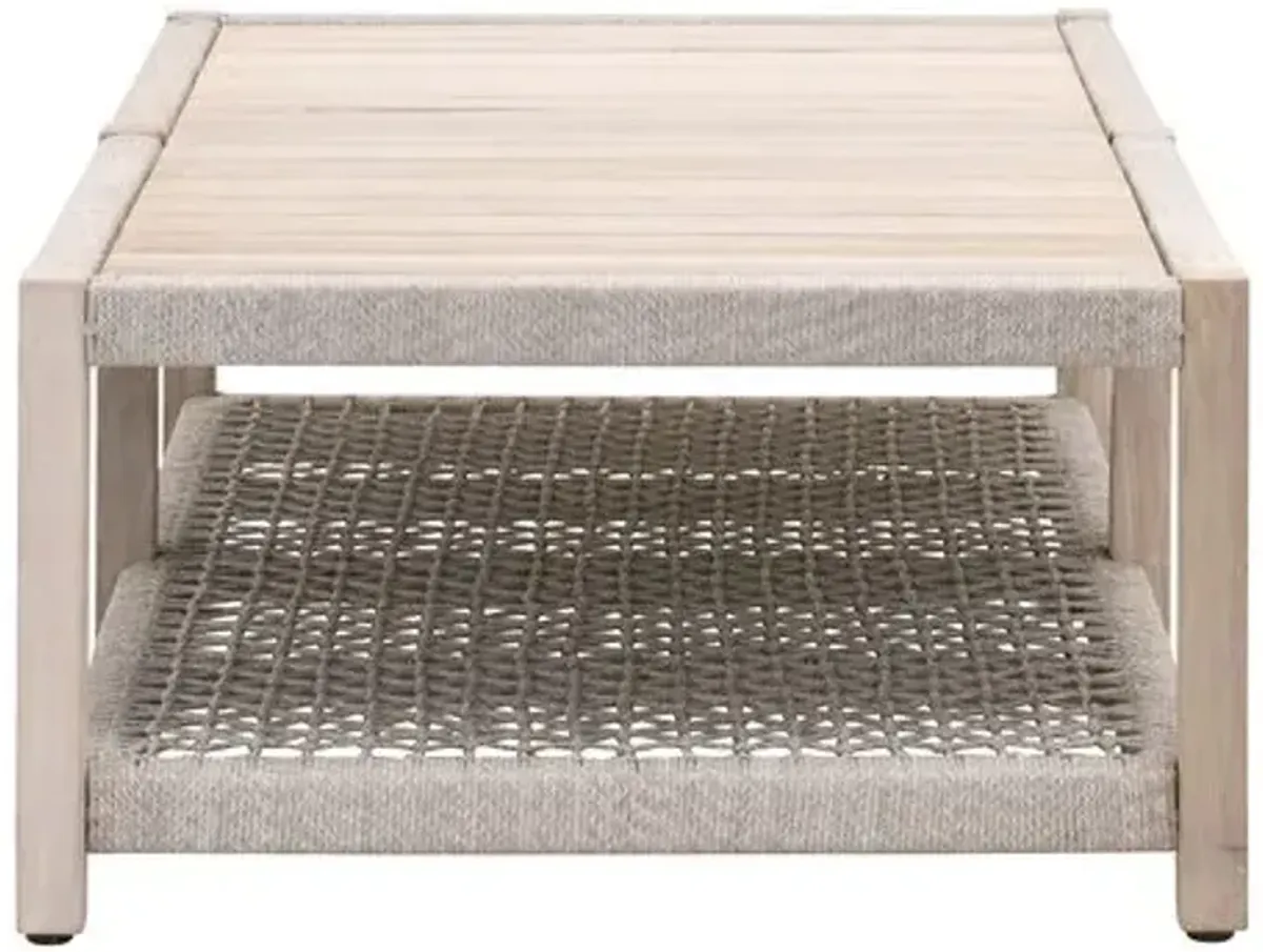 Easton Outdoor Coffee Table - Taupe & White Flat Rope/Gray Teak