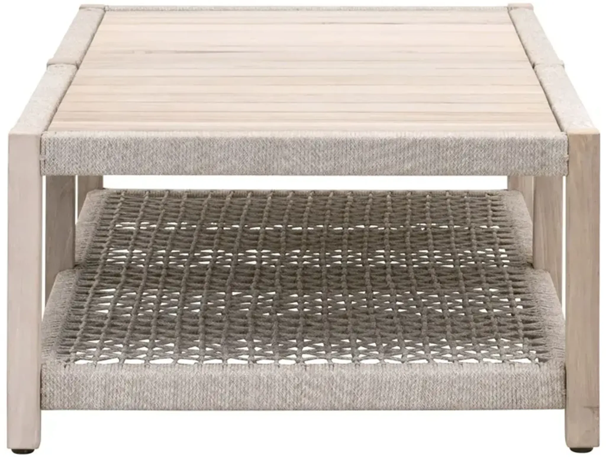 Wren Outdoor Coffee Table, Taupe & White Flat Rope/Gray Teak ...