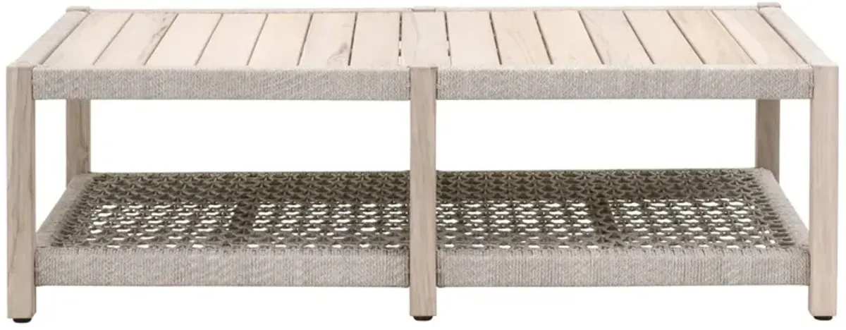 Wren Outdoor Coffee Table, Taupe & White Flat Rope/Gray Teak