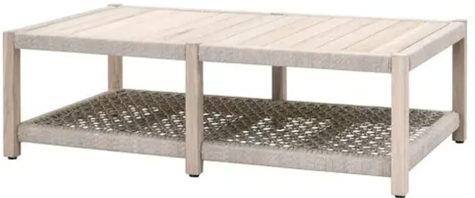 Easton Outdoor Coffee Table - Taupe & White Flat Rope/Gray Teak