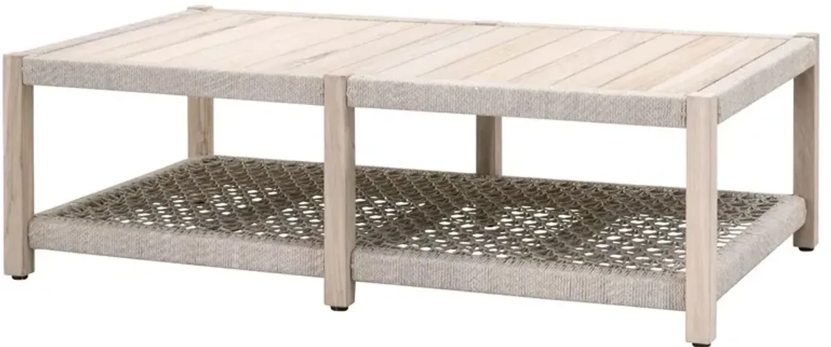 Wren Outdoor Coffee Table, Taupe & White Flat Rope/Gray Teak