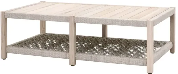 Easton Outdoor Coffee Table, Taupe & White Flat Rope/Gray Teak