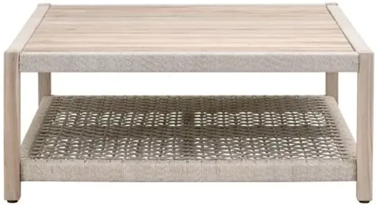 Easton Outdoor Square Coffee Table - Taupe & White Flat Rope/Gray Teak