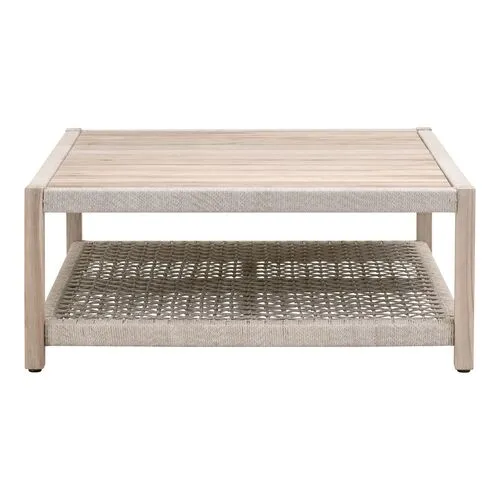 Easton Outdoor Square Coffee Table - Taupe & White Flat Rope/Gray Teak