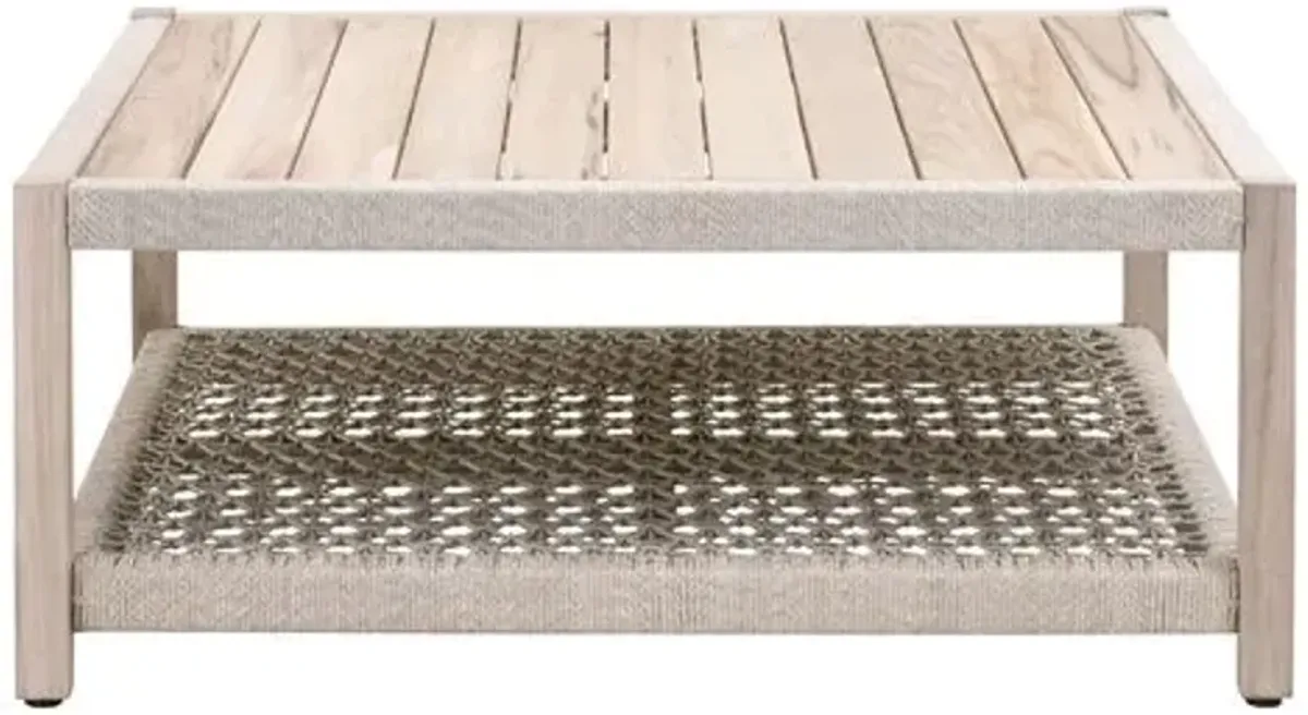 Easton Outdoor Square Coffee Table - Taupe & White Flat Rope/Gray Teak