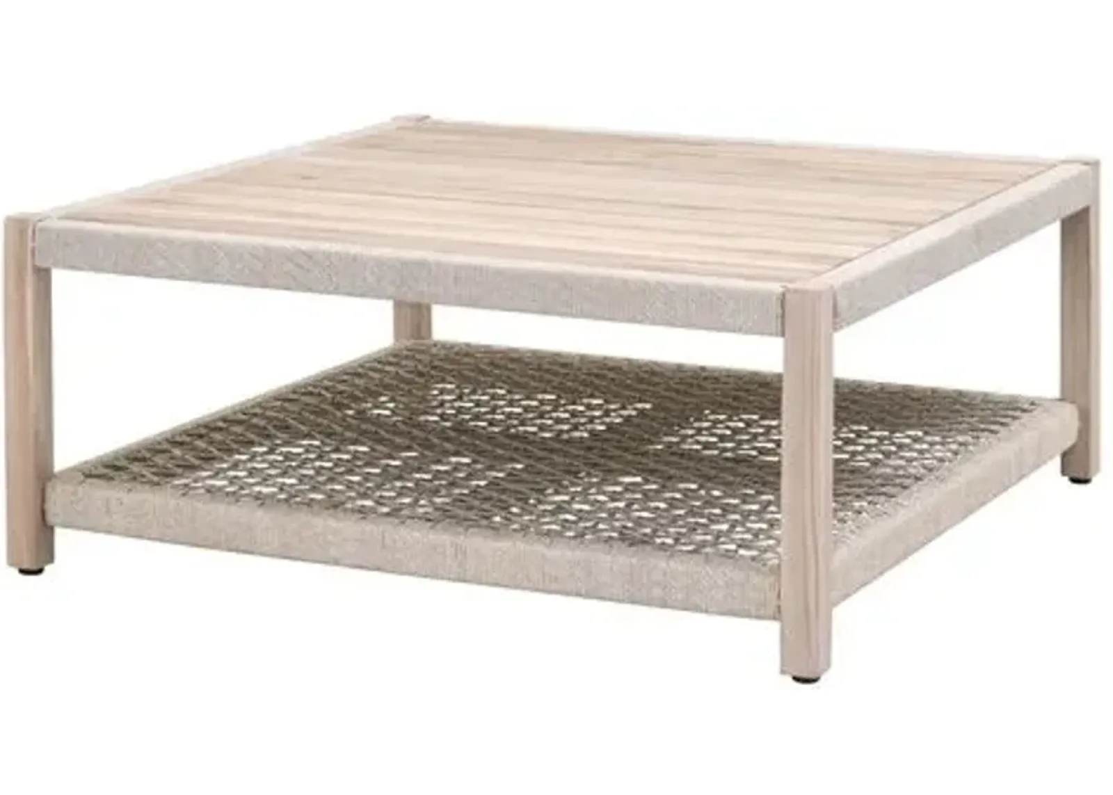 Easton Outdoor Square Coffee Table - Taupe & White Flat Rope/Gray Teak