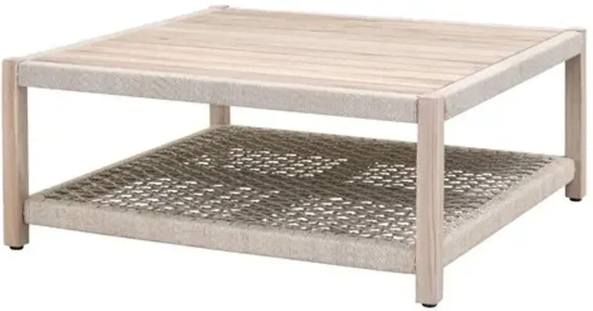 Easton Outdoor Square Coffee Table - Taupe & White Flat Rope/Gray Teak