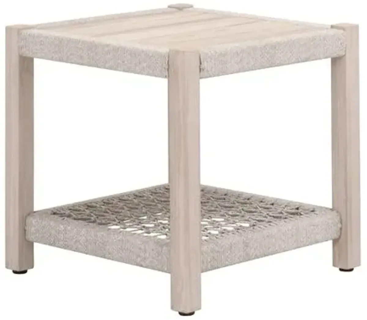 Easton Outdoor End Table - Taupe & White Flat Rope/Gray Teak