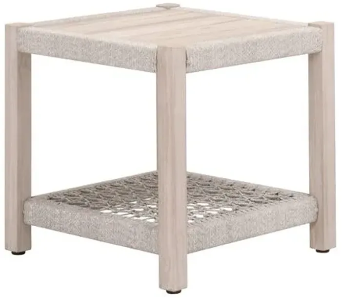 Easton Outdoor End Table - Taupe & White Flat Rope/Gray Teak