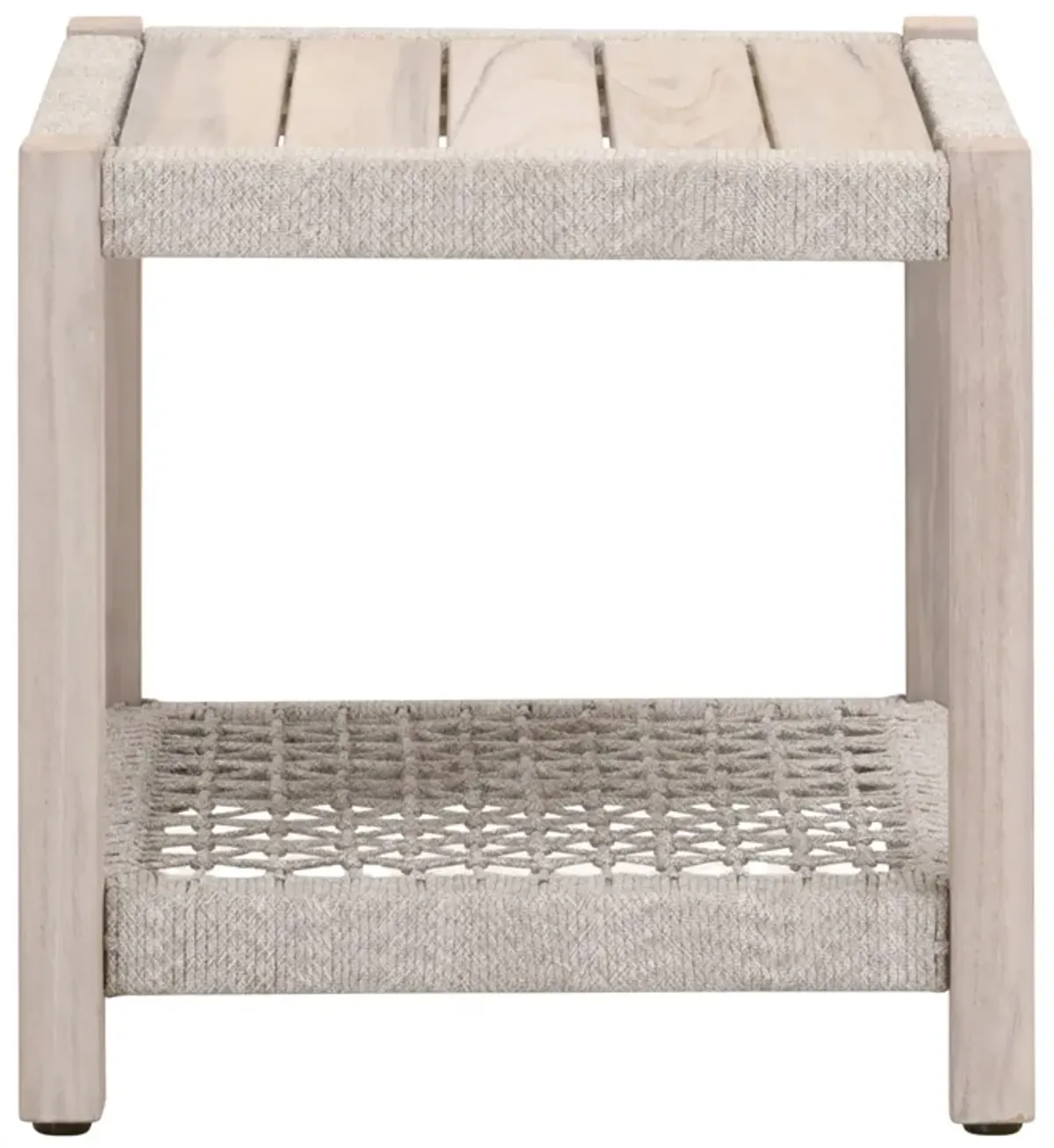 Wren Outdoor End Table, Taupe & White Flat Rope/Gray Teak