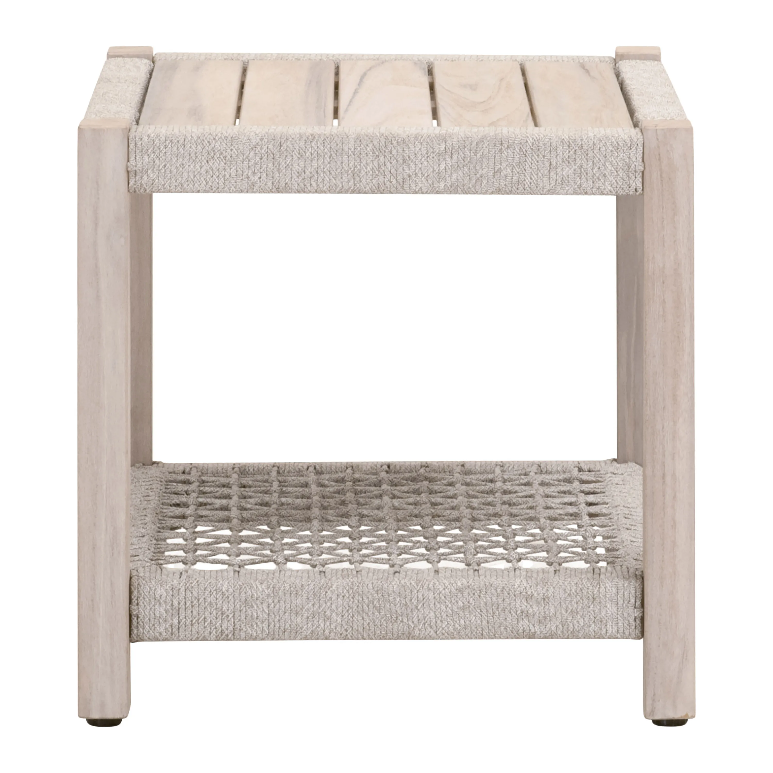 Easton Outdoor End Table - Taupe & White Flat Rope/Gray Teak