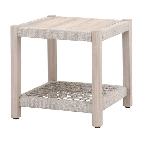 Easton Outdoor End Table - Taupe & White Flat Rope/Gray Teak