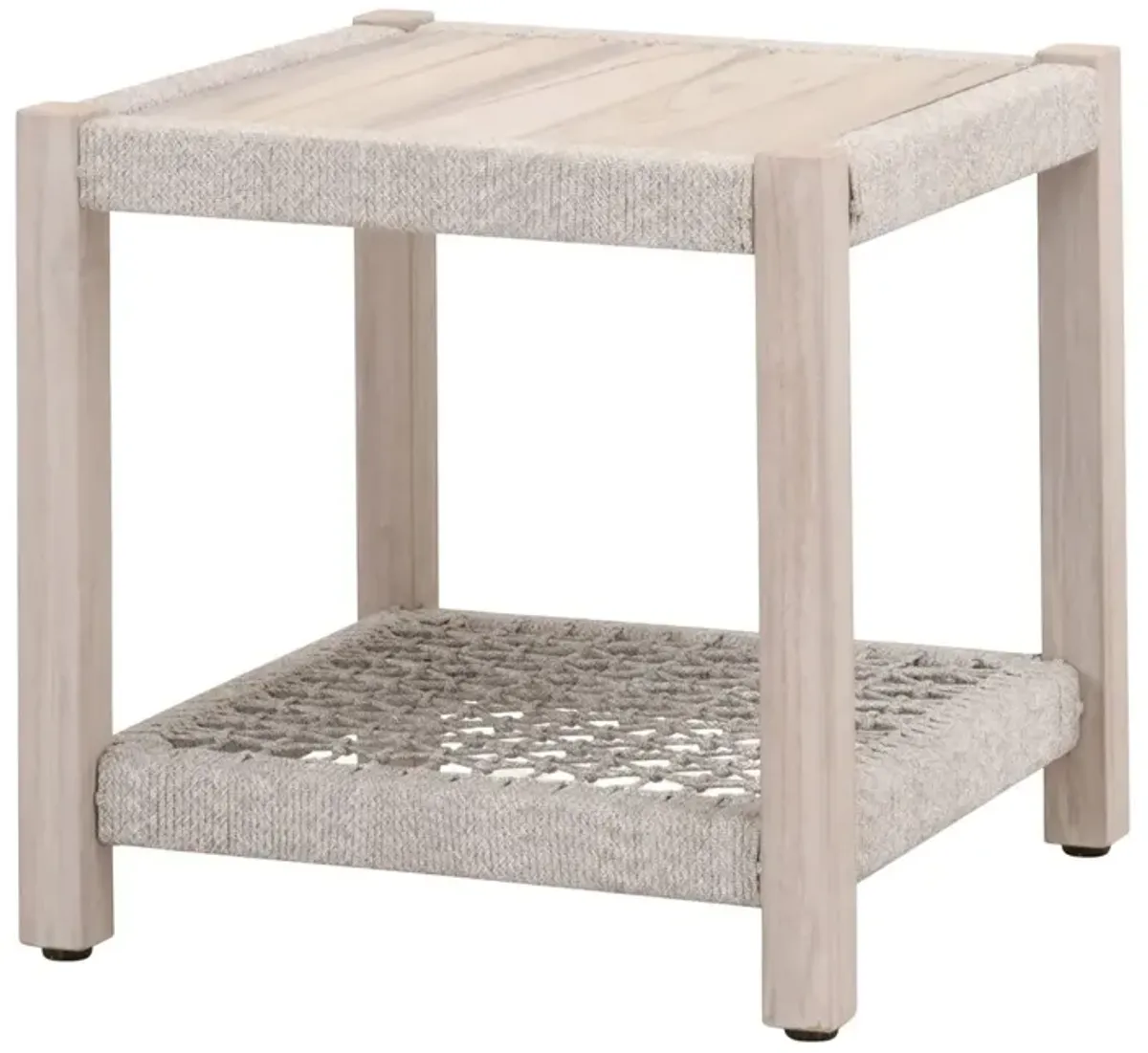 Wren Outdoor End Table, Taupe & White Flat Rope/Gray Teak