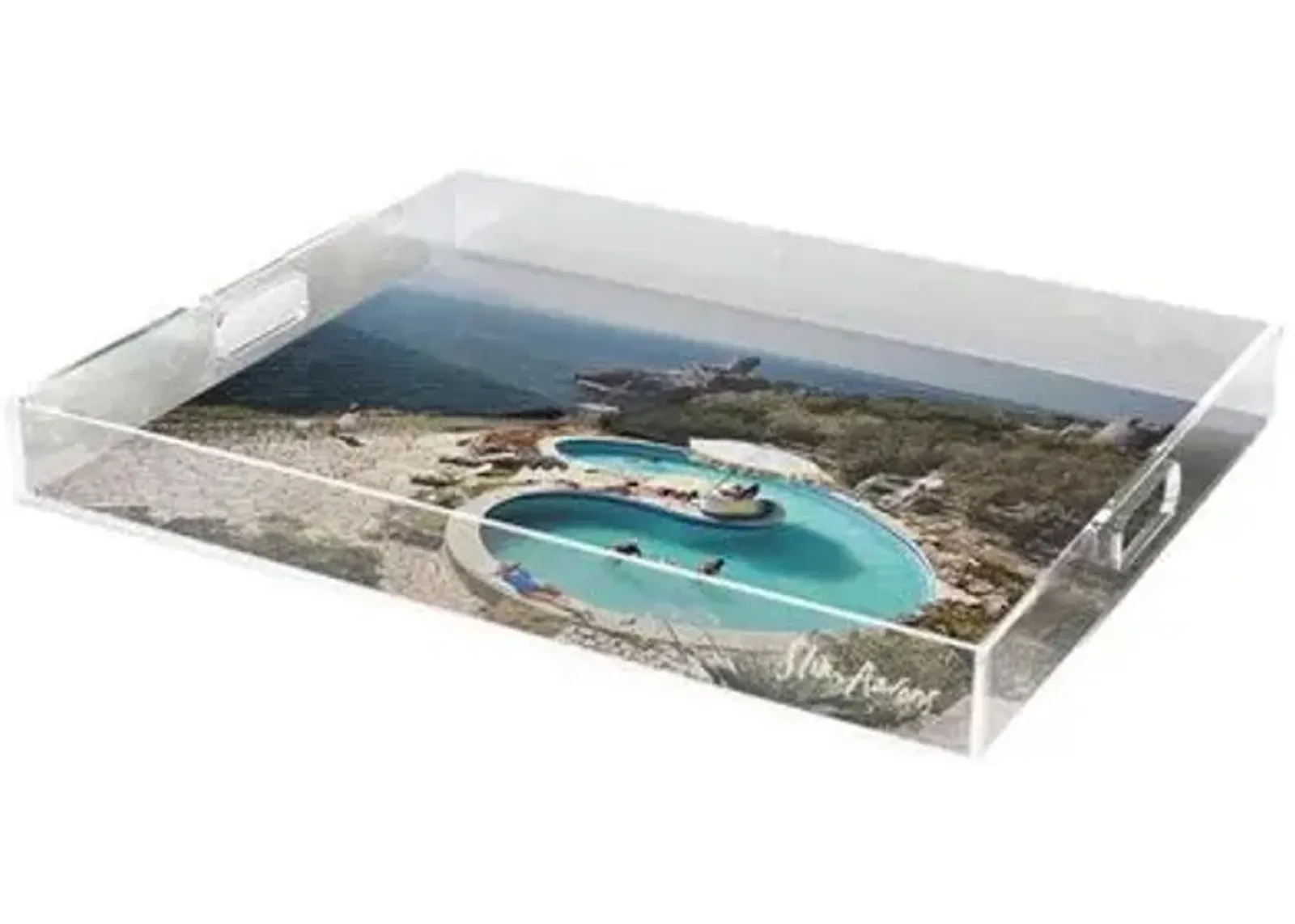 Slim Aarons - Pool At Villa Gli Arieti Acrylic Tray - Handcrafted - Blue