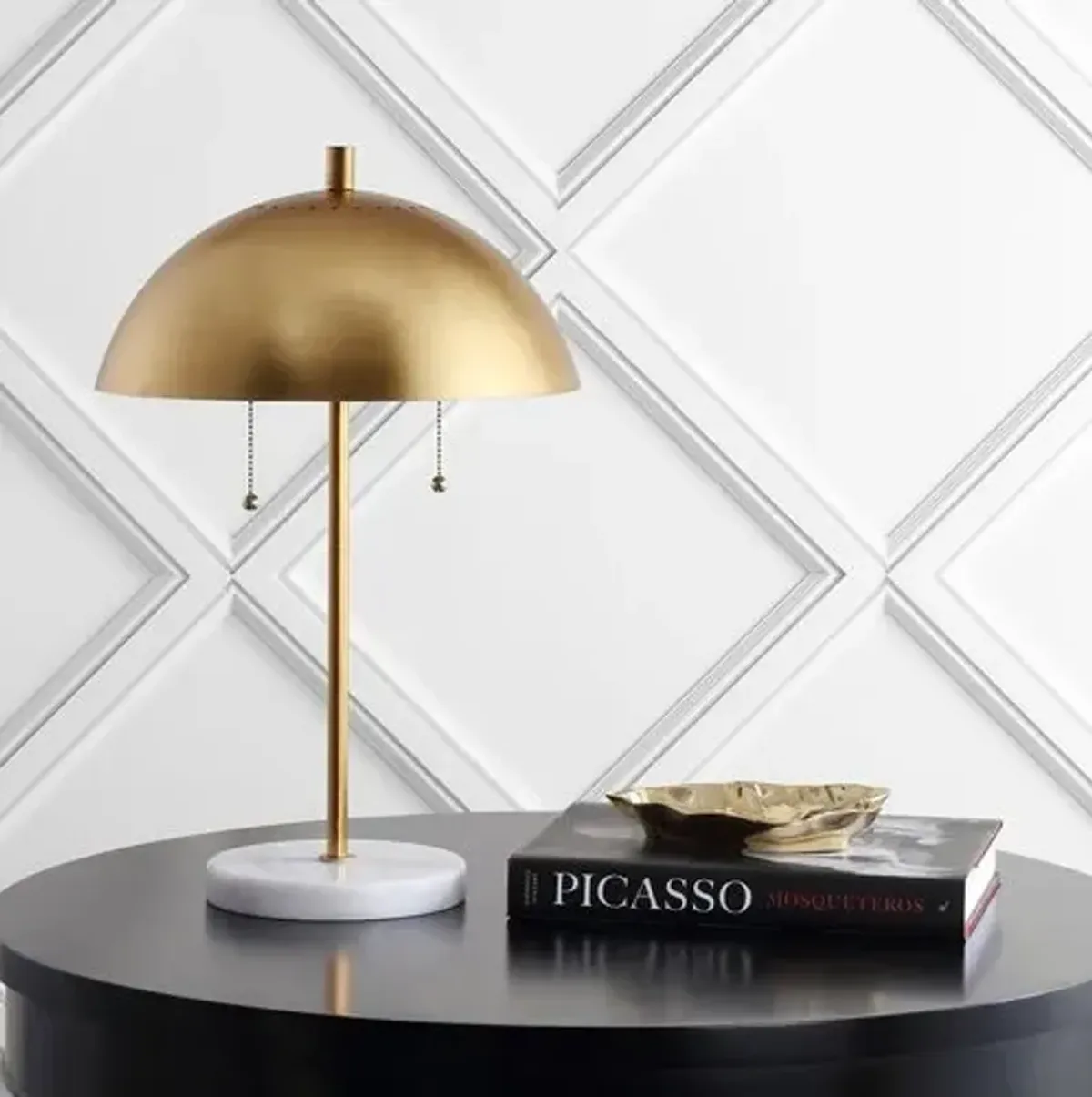 Elanora Metal/Marble Dome Table Lamp - Gold Leaf/White