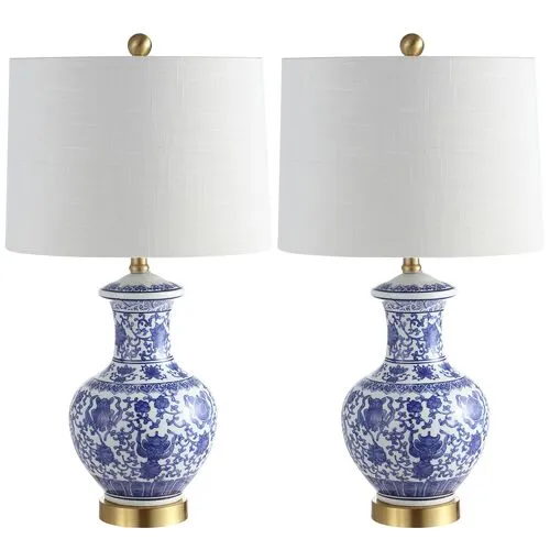 Set of 2 Cormac Chinoiserie Table Lamps - Blue/White