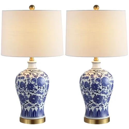 Set of 2 Emery Chinoiserie Table Lamps - Blue/White