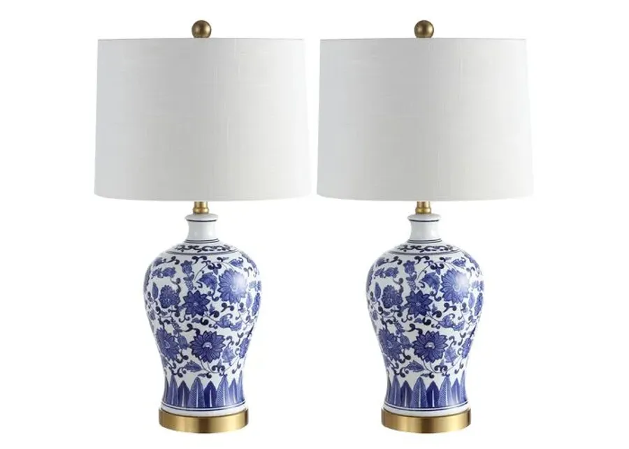 Set of 2 Emery Chinoiserie Table Lamps - Blue/White