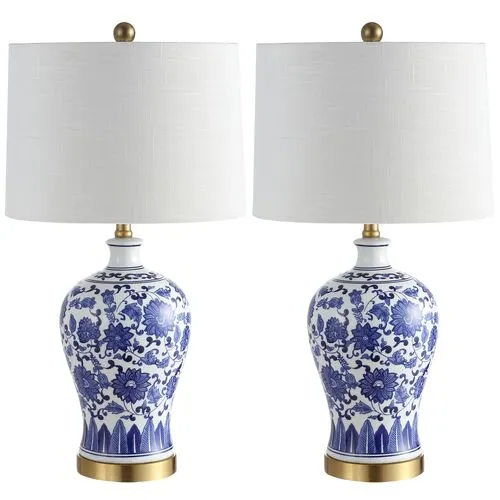 Set of 2 Emery Chinoiserie Table Lamps - Blue/White