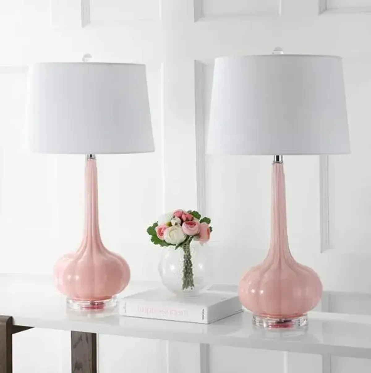 Set of 2 Geneva Glass Table Lamps - Pink