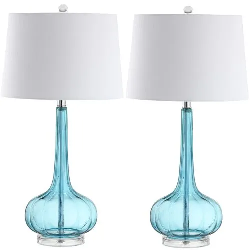 Set of 2 Geneva Glass Table Lamps - Blue