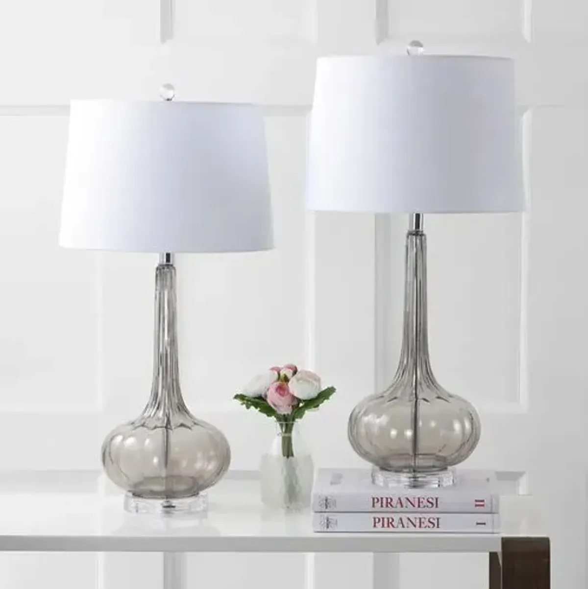 Set of 2 Geneva Glass Table Lamps - Gray